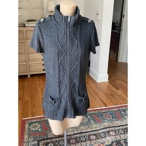 OBR Charcoal Gray Cable Knit Short Sleeve Full Zip Cardigan Sweater Large